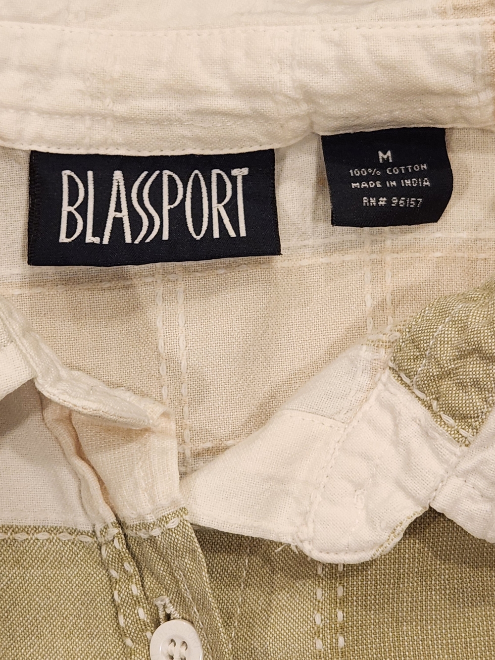 Vintage Blassport 100% Cotton Sleeveless Shirt - Sage & Cream Plaid Medium - Picture 3 of 5
